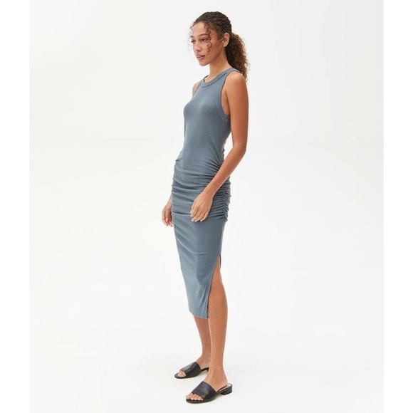 MICHAEL STARS Slate Gray Ruched Rib Knit Jersey Tank Midi Dress EUC Size XS - Picture 4 of 12